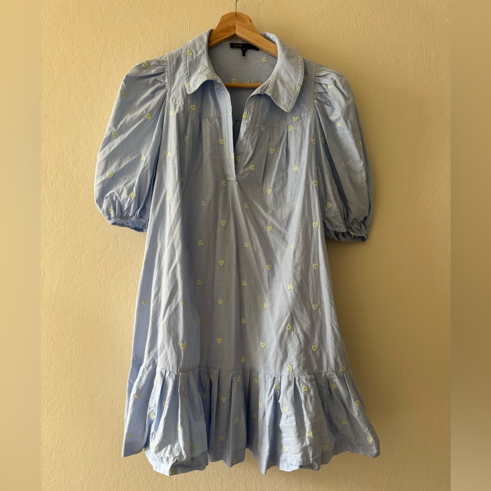 Maje Sky Blue Heart Embroidered Shirt